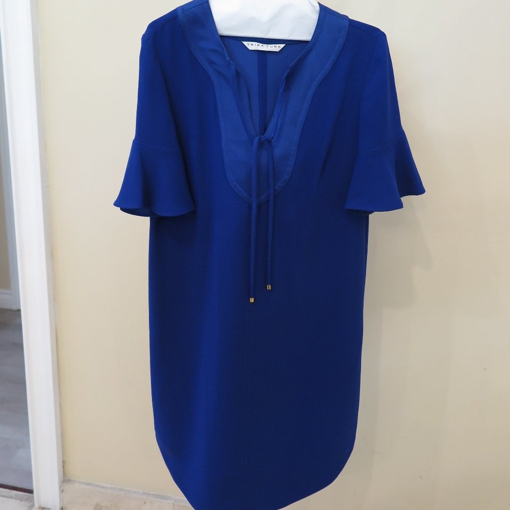 Trina Turk Donatella Royal Blue Shift Dress Ruffle
